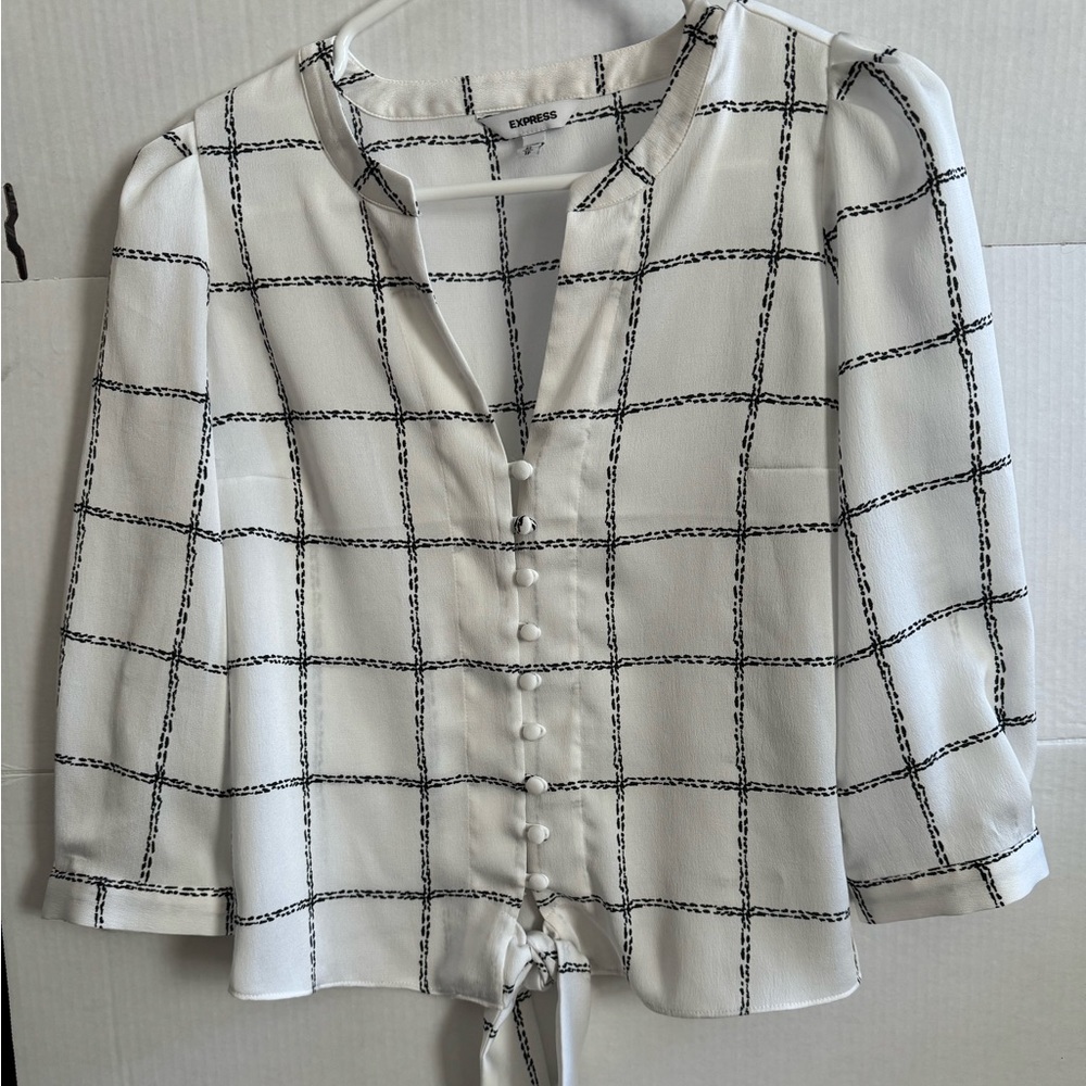 Express top tie front slight crop white